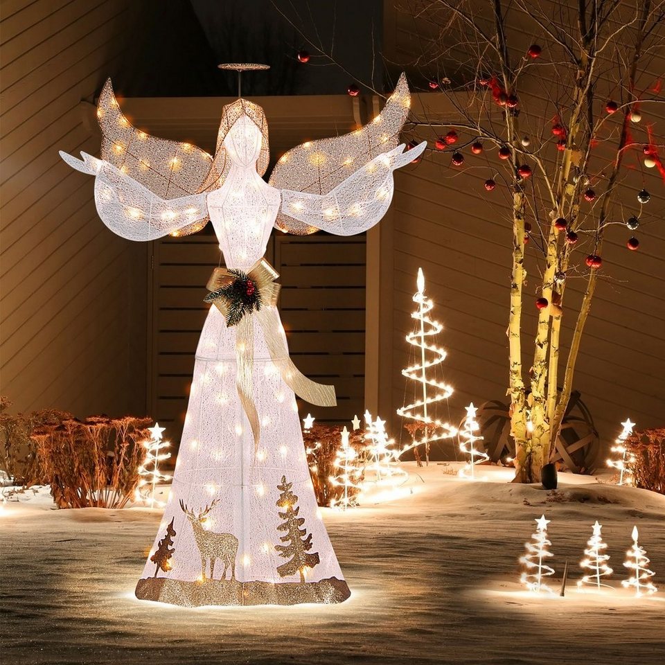 COSTWAY Weihnachtsfigur, 150cm Engel mit 100 warmweißen LED-Lichtern
