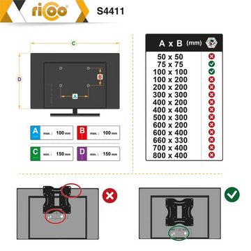 RICOO S4411 TV-Wandhalterung, (bis 27 Zoll, schwenkbar neigbar Monitor Wand Halter universal VESA 100x100 Gasfeder)