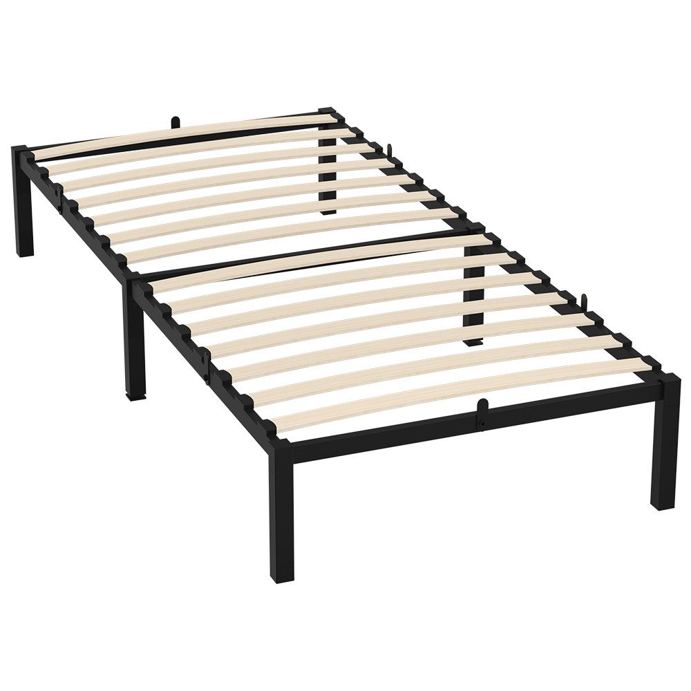 GLIESE POWER Einzelbett Bettgestell 90x200 cm – Stabil & Langlebig (Metallbettgestell), mit Holzlatten, Leise, bodenschonende Pads