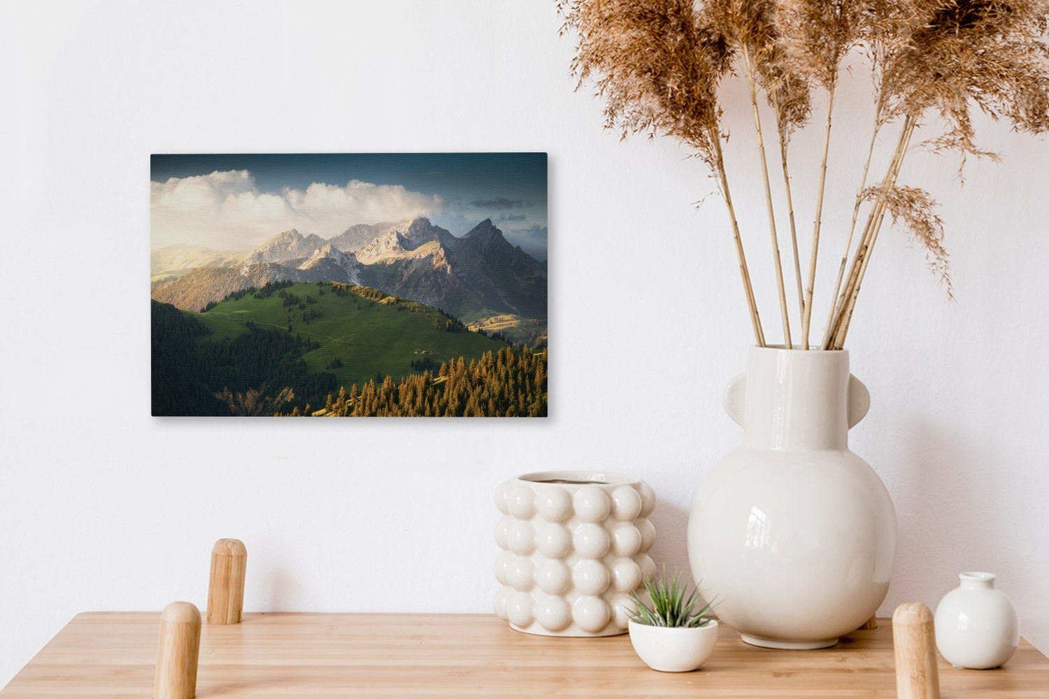 OneMillionCanvasses® Leinwandbild Blick auf 30x20 Alpen, Wanddeko, Wandbild Schweizer die Leinwandbilder, Aufhängefertig, (1 cm St)