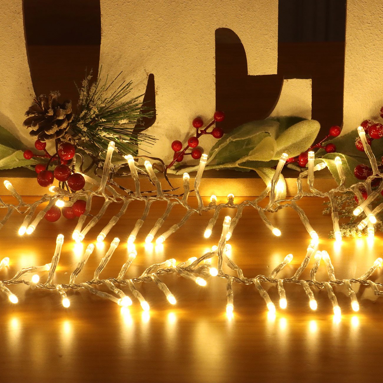 shop'n smile ideoon LED-Lichterkette LED-Büschel-Lichterkette 3m, 300 warmweiße LEDs 8 Modi IP44 für außen, 300 warmweiße LEDs mit Abstand (1 cm) für Büscheleffekt