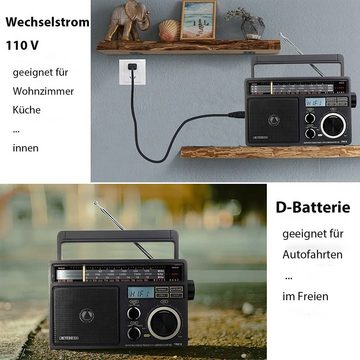 Retekess TR618 Tragbares Radio, Großem Lautsprecher, für älteren Menschen Radio (2 Arten von Stromversorgungsmodus, FM AM SW Radios, Großes Zifferblatt)