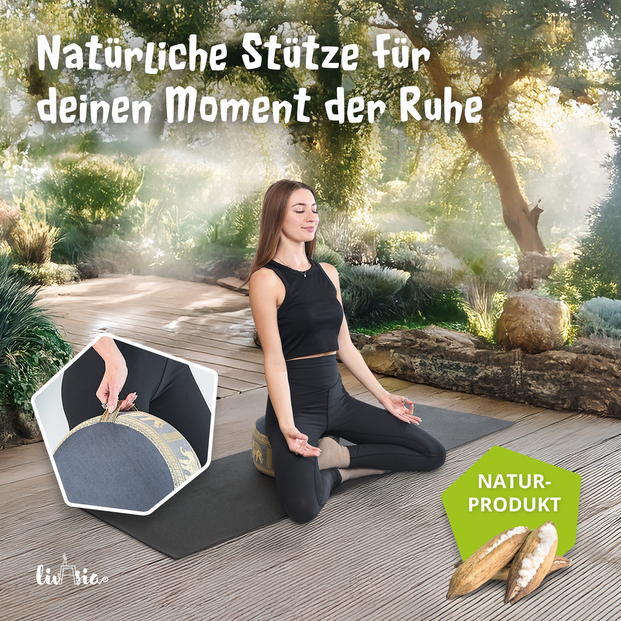 livasia Meditationskissen Zafukissen (Deluxe) - 32x20cm, Kapok, vegan, handgefertigt