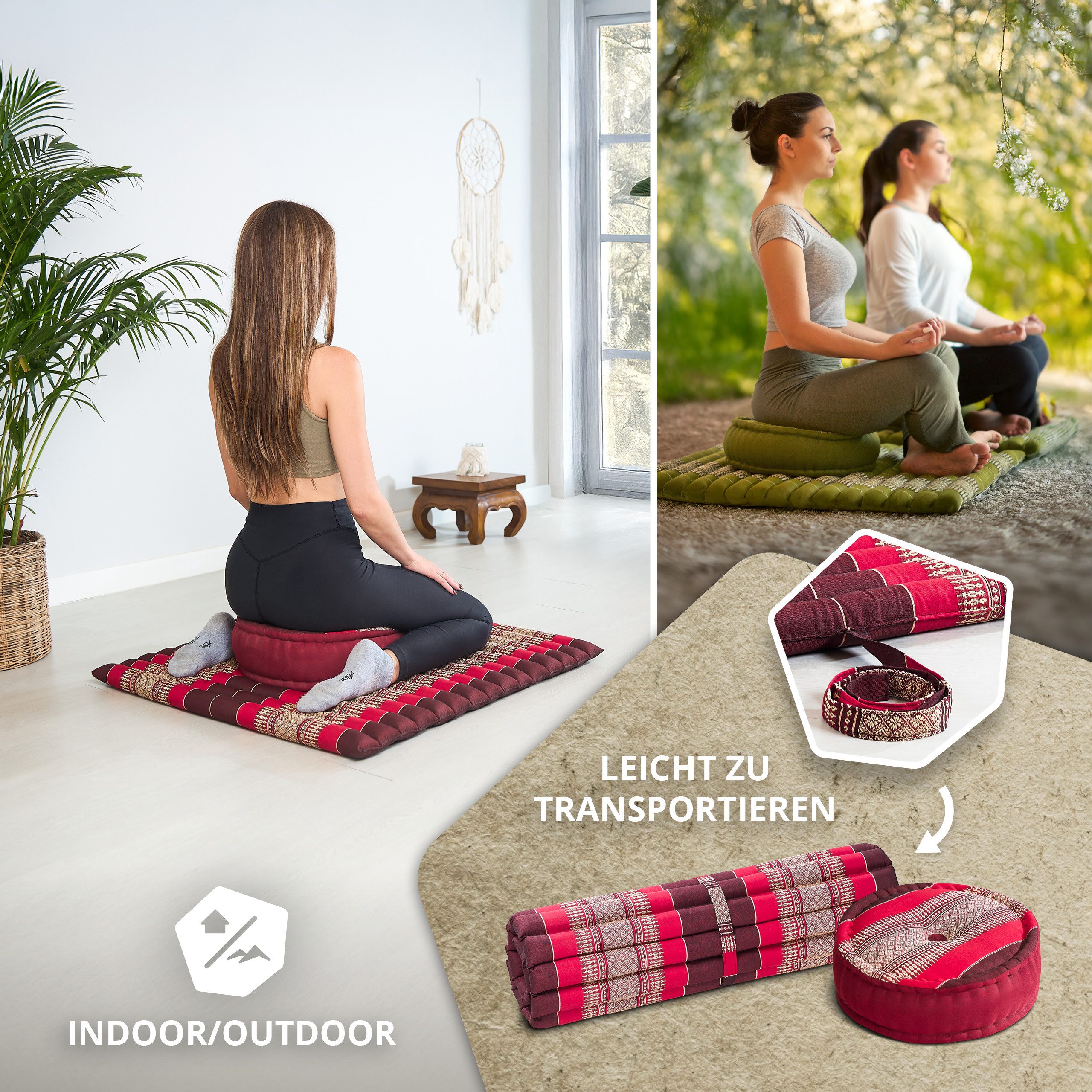 livasia Meditationskissen Yogakissen Set XL - Zafu Ø 38x15cm / Matte 75x75x4,5cm, Kapok, vegan, handgefertigt