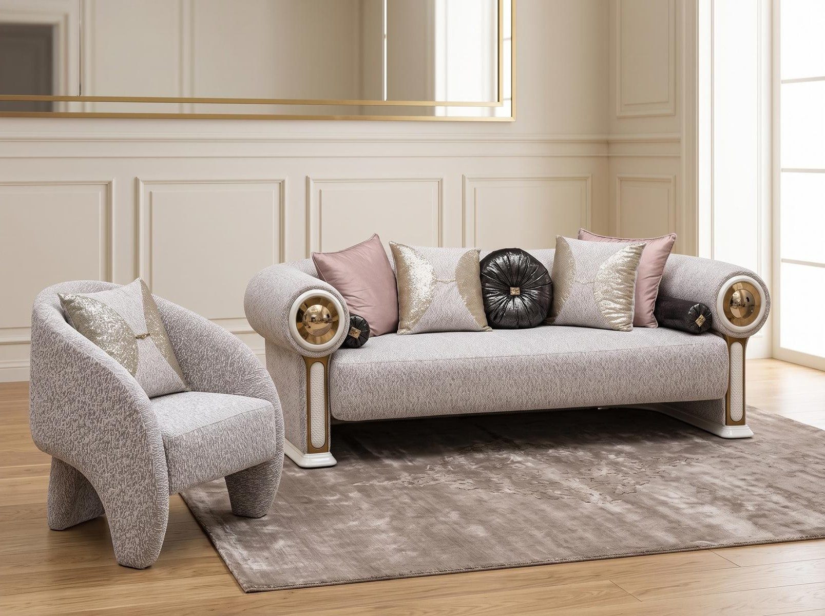 Xlmoebel Sitzgruppe Wohnzimmer set Sofa Sessel Modern Stil Graubeigen Komfortabel, (2-tlg., 2-tlg)