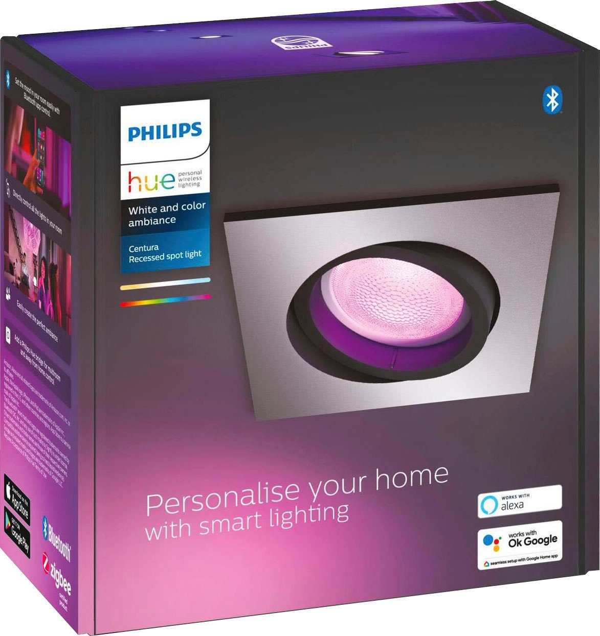 Philips Hue LED Flutlichtstrahler Centura, Dimmfunktion, Farbwechsler Leuchtmittel wechselbar