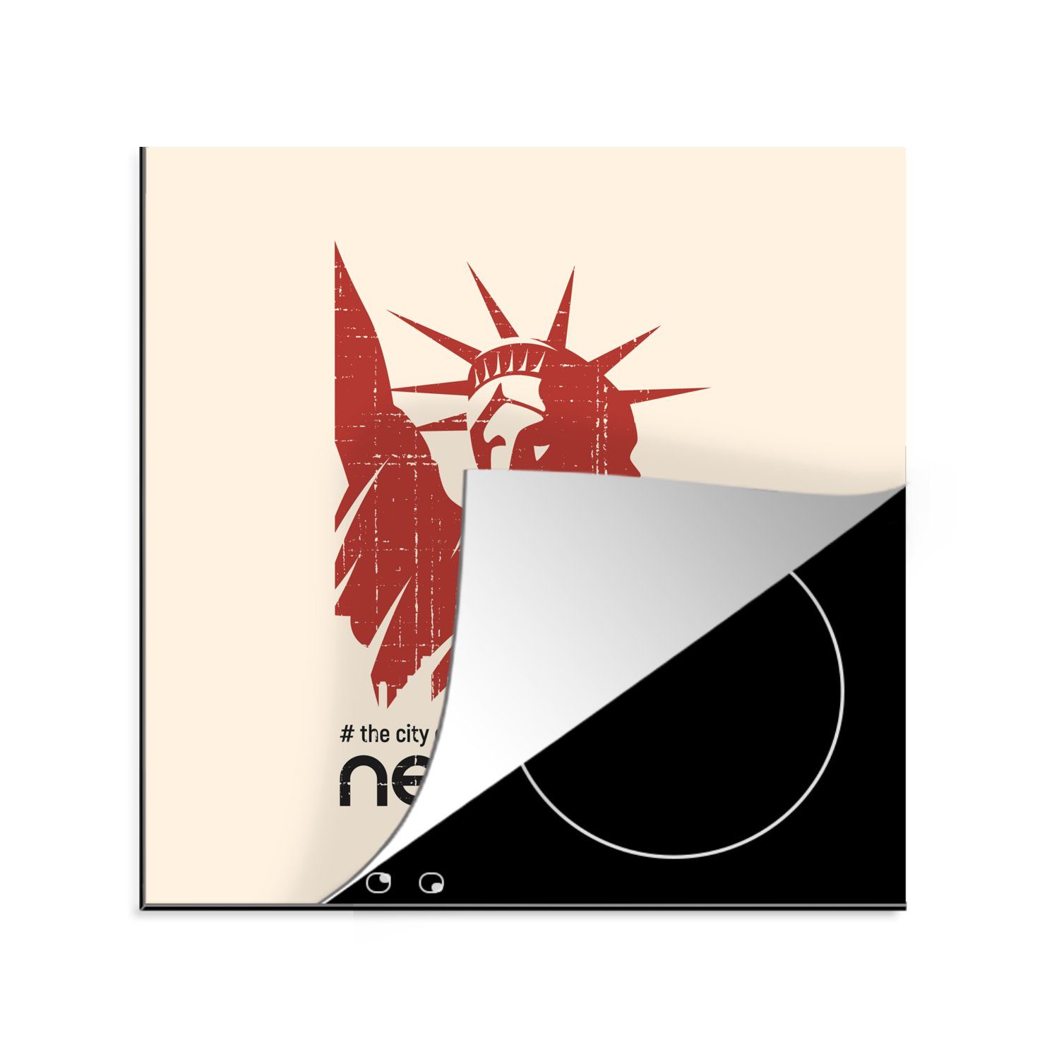 MuchoWow Herdblende-/Abdeckplatte New York - Freiheitsstatue - Rosa, Vinyl, (1 tlg), 78x78 cm, Ceranfeldabdeckung, Arbeitsplatte für küche