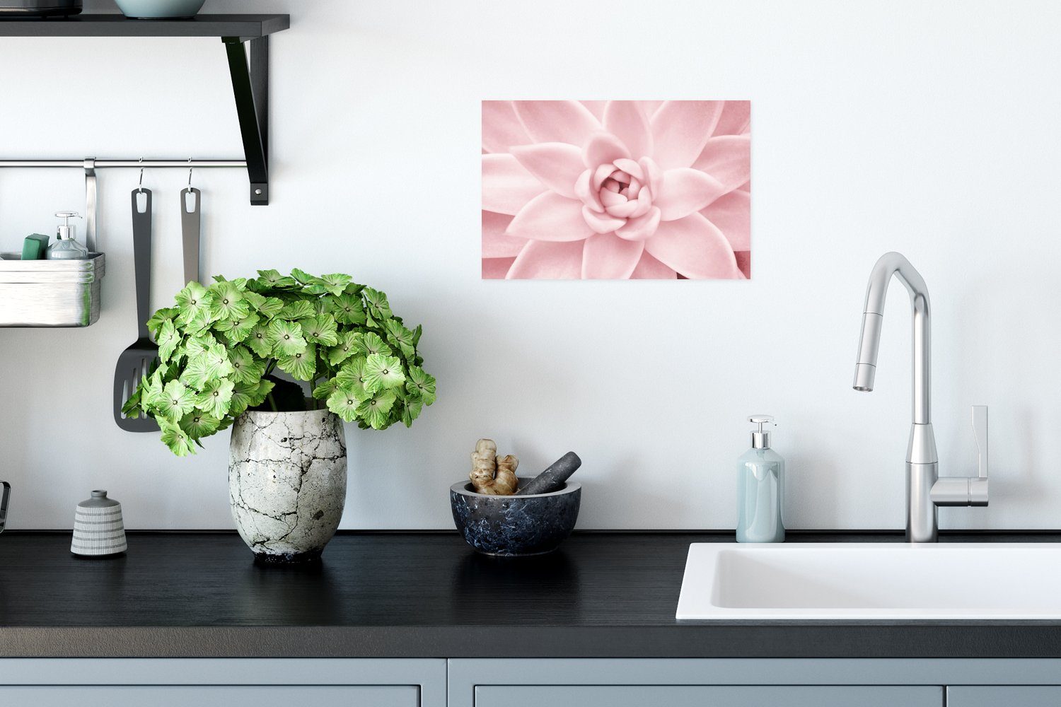 Pflanze, Rosa Rahmen für Ohne - Wandbild, St), Wohnzimmer, - - (1 Wandposter Poster Blume Poster, Natur MuchoWow