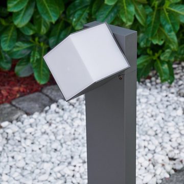 hofstein Pollerleuchte »Gobbi« LED Außenleuchte, Aluguss/Kunststoff, Anthrazit/Weiß, 3000 Kelvin, Stehleuchte 74, 5cm, Gartenlampe 600 Lumen, Kopf um 350° drehbar, IP54