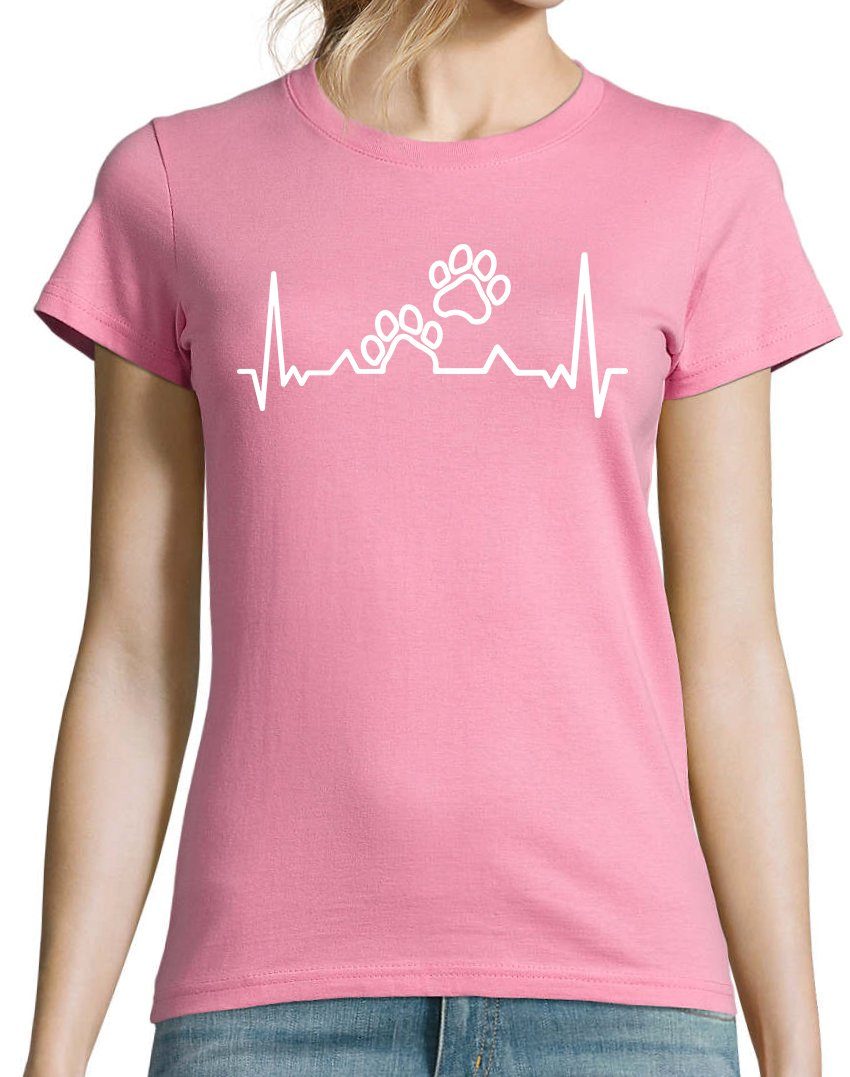 Youth Designz T-Shirt Hundepfoten Damen Frontprint Shirt Heartbeat trendigem Rosa mit