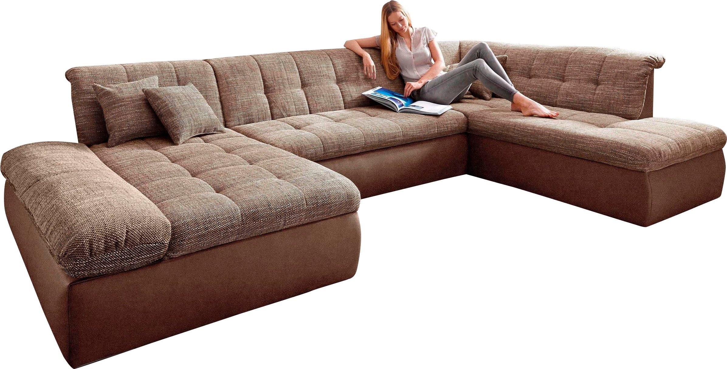 DOMO collection Wohnlandschaft Moric U-Form, auch in Cord, Breite 353cm, viel Platz, im XXL-Format, wahlweise mit Bettfunktion und Armlehnenverstellung