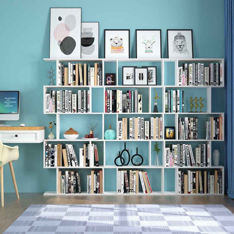 Homfa Standregal, Bücherregal mit 5 Ebenen, Holzregal Raumteiler für Wohnzimmer Flur, freistehend, Weiß