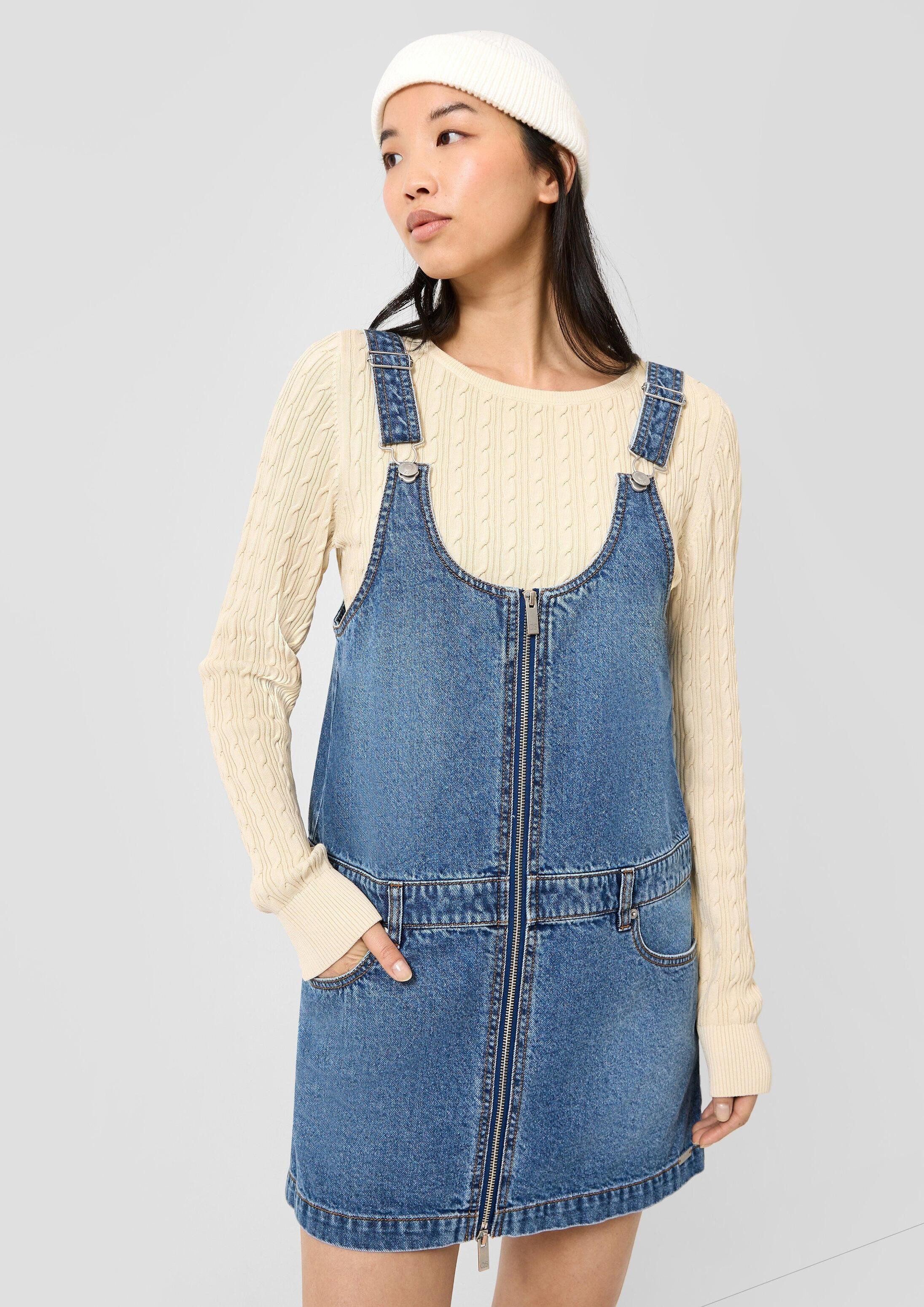 QS Minikleid Kleid Denim-Latzkleid mit Reißverschluss