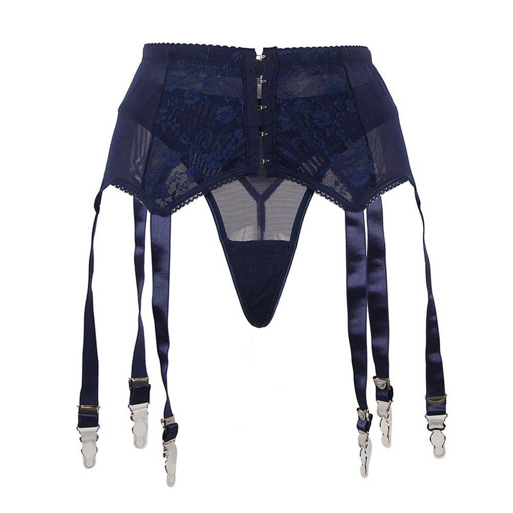 Lau-Fashion Strapsgürtel Corsagen Strumpfhalter Strumpfgürtel Strapse Dessous Blau String S/XL, sexy Dessous