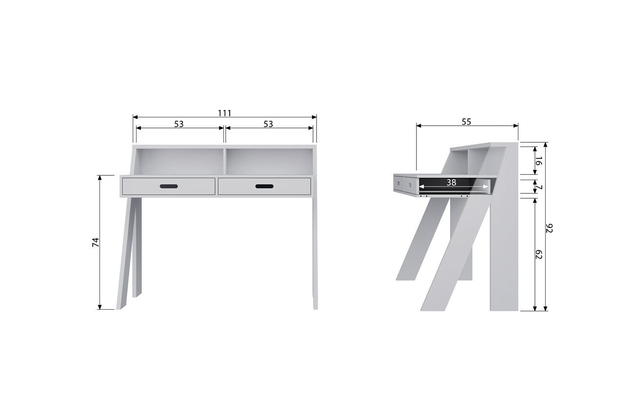 WOOOD Schreibtisch Schreibtisch Beton - Connect Grau Kiefer