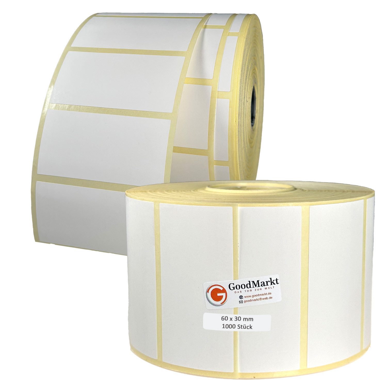 GoodMarkt Etiketten 60x30mm Selbstklebende Thermo Etiketten auf Rolle 1000 Labels, Adressetiketten Haushaltsetiketten Bedruckbar Aufkleber für Büro Küche