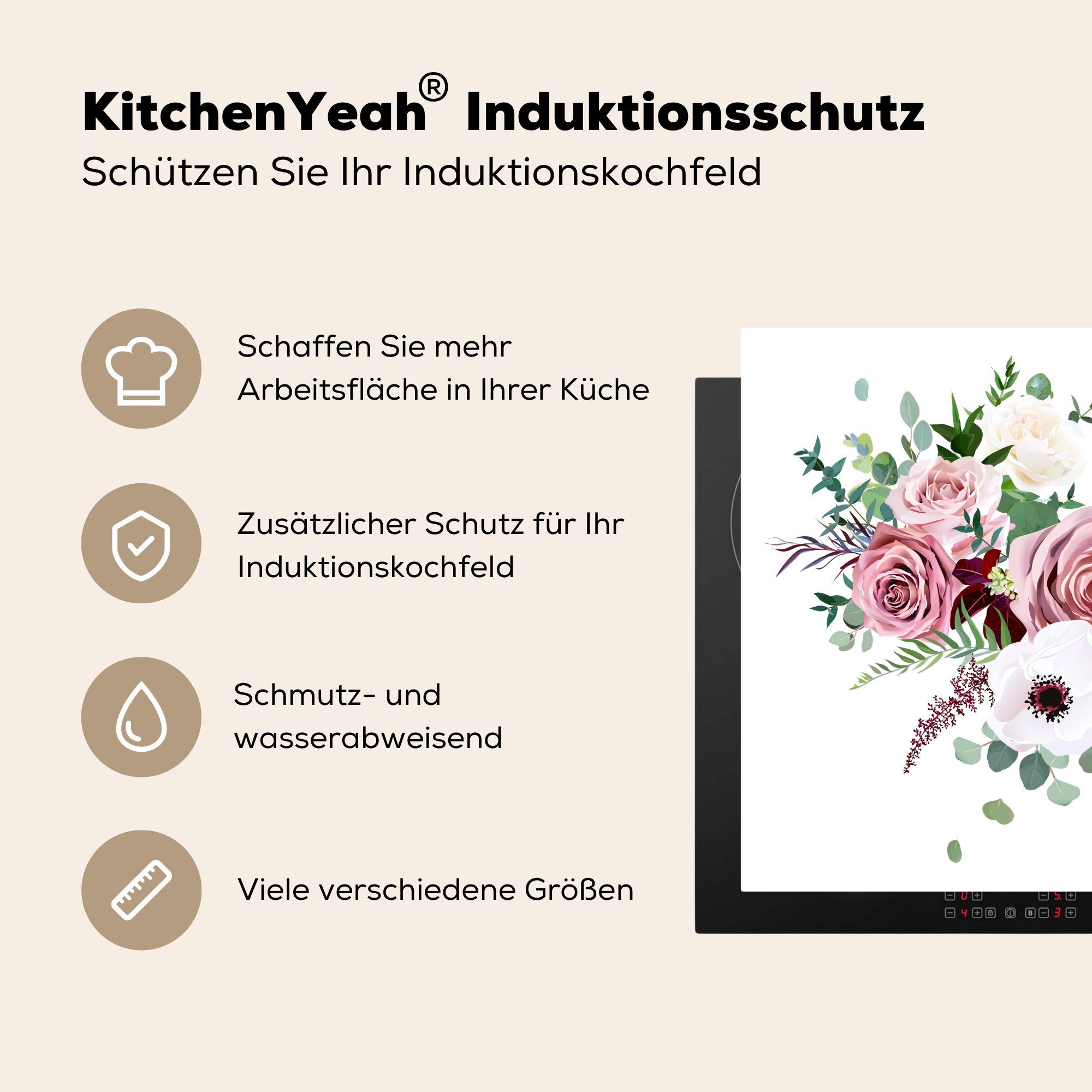 78x78 (1 für - Blumen Ceranfeldabdeckung, MuchoWow Arbeitsplatte Anemone, cm, küche Vinyl, - tlg), Rosen Herdblende-/Abdeckplatte