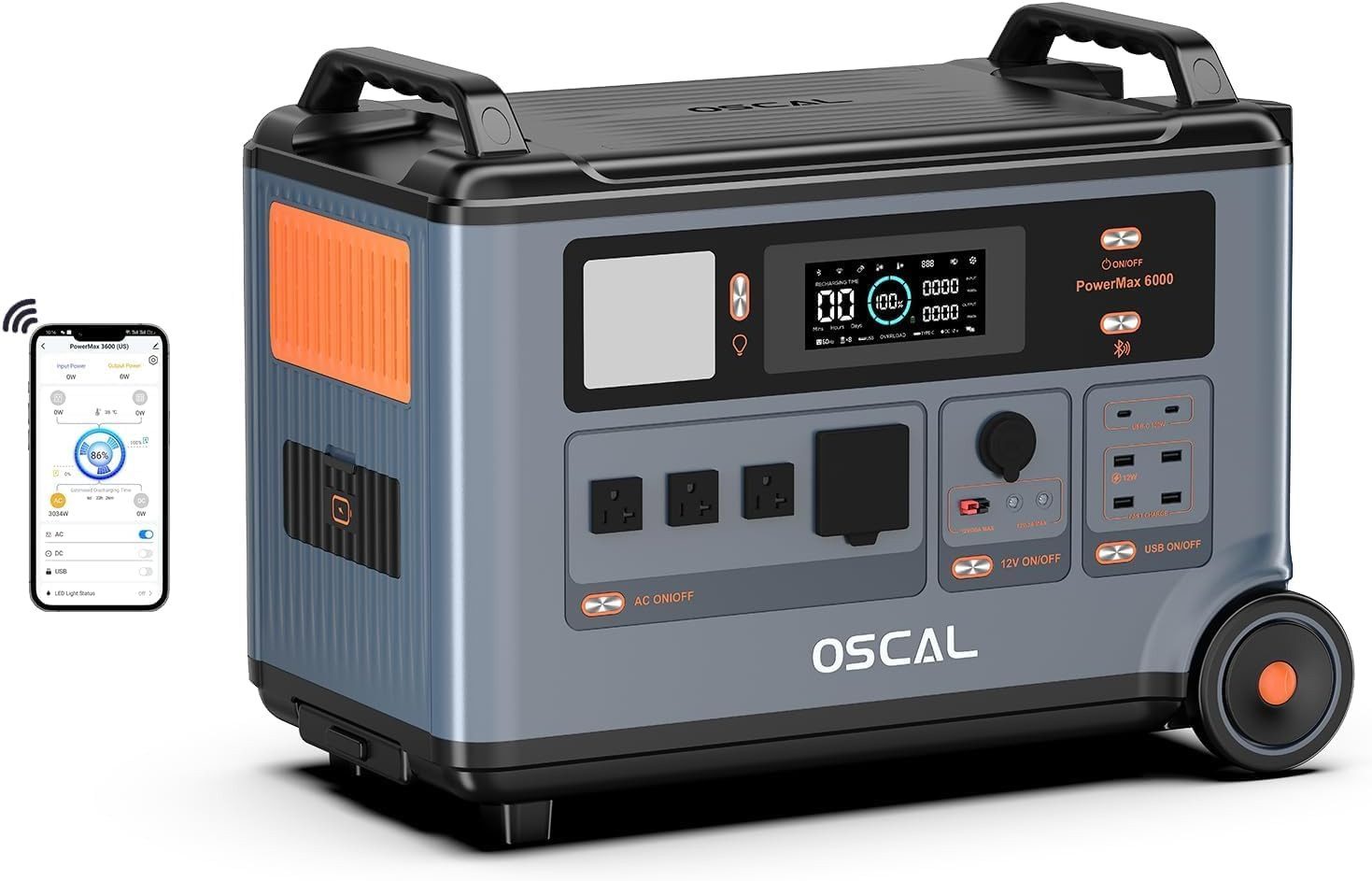 OSCAL Stromerzeuger 6000W(7200W Peak) Solargenerator, 3600Wh Tragbare Powerstation, 6 in kW, (1-tlg., Stromerzeuger), LiFePO4-Akku, für Camping, Nofälle