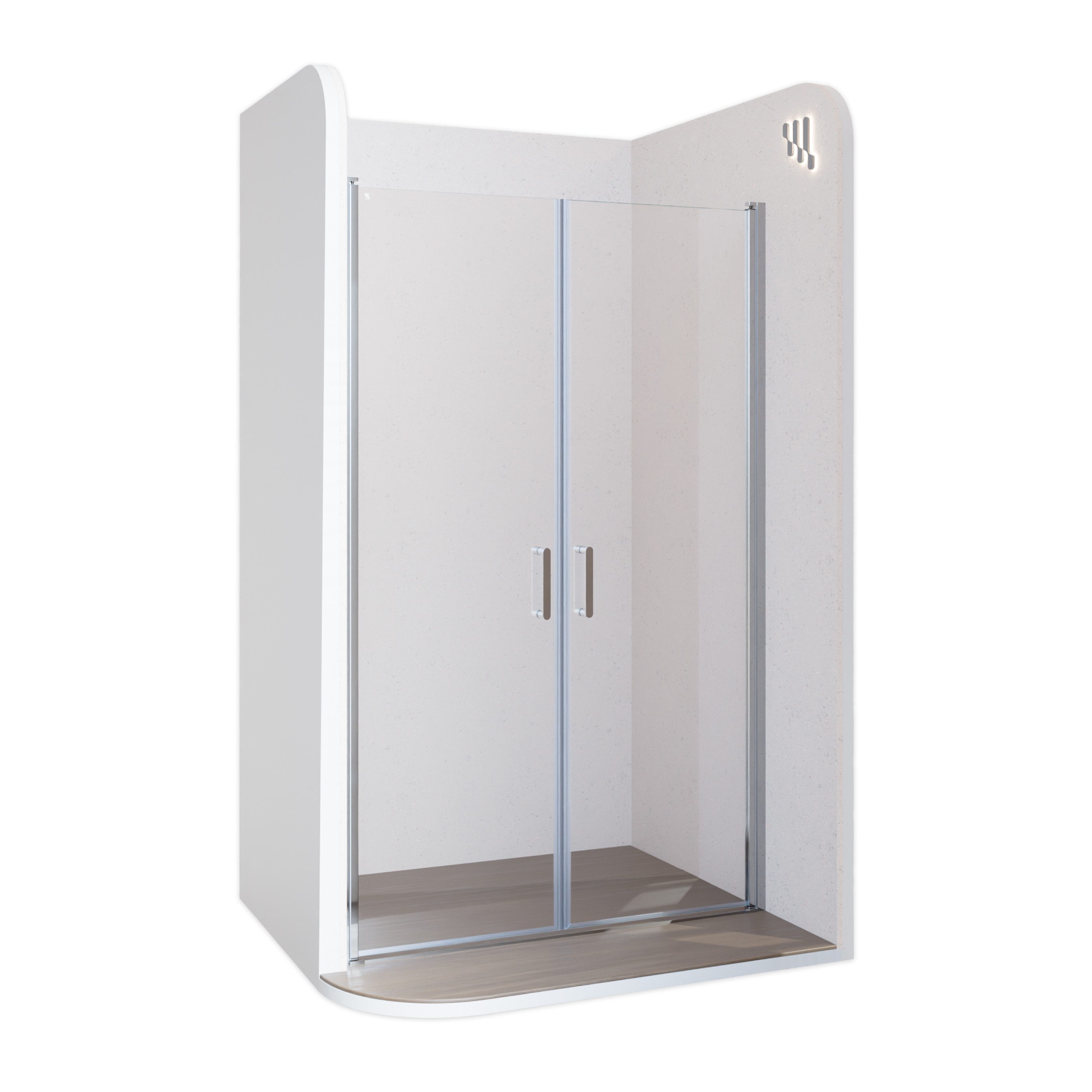 i-flair Dusch-Doppelflügeltür Duschtür 73-76 cm - Höhe: 190 cm, aus durchsichtigem 6 mm ESG, 73x190 cm, Einscheibensicherheitsglas, (ohne Duschtasse, mit hochwertigen Aluminiumprofilen in silber) ebenerdiger Einbau möglich, mit Pendeltüren