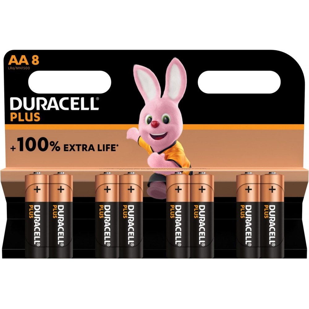 Duracell Duracell Plus AA Mignon-Batterien 8er Blister Batterie, (1.5 V V), Hohe Leistung mit 1,5 V und langsame Entladung