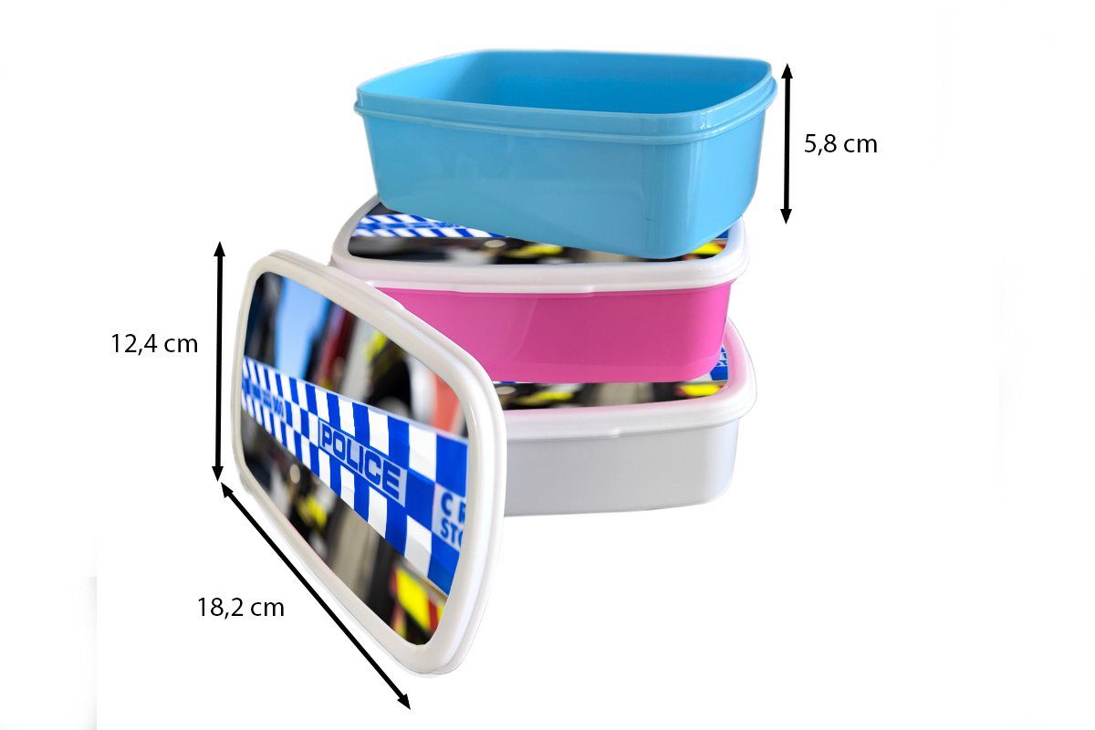 MuchoWow Lunchbox Brotdose Brotbox Kunststoff Kinder, Kunststoff, Mädchen, für (2-tlg), Polizei-Reifen, rosa Snackbox, Erwachsene,