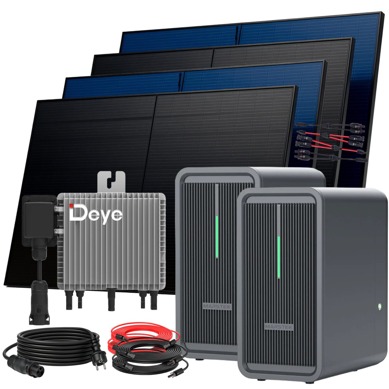 SUNNIVA Balkonkraftwerk 2000W Deye mit 4,48 kWh Speicher MARSTEK B2500-D, (BIFAZIAL FULLBLACK komplett Steckdose, PV Solaranlage Komplettset mit Solarspeicher, 4x 500W N-Type Glas Bifacial Module)