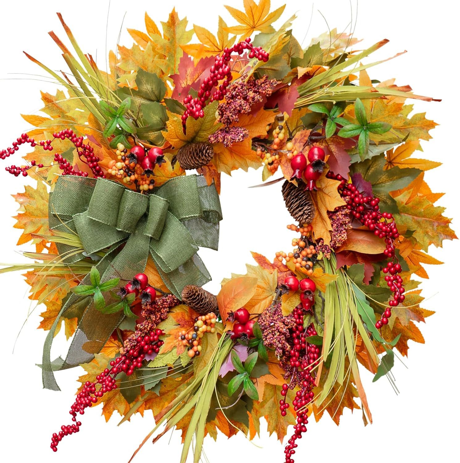 Diwzbyn Dekokranz Herbstlicher Thanksgiving-Kranz, Herbstlicher Ahornblatt-Kranz, geeignet zur Dekoration von Wänden, Veranden und Wohnzimmern