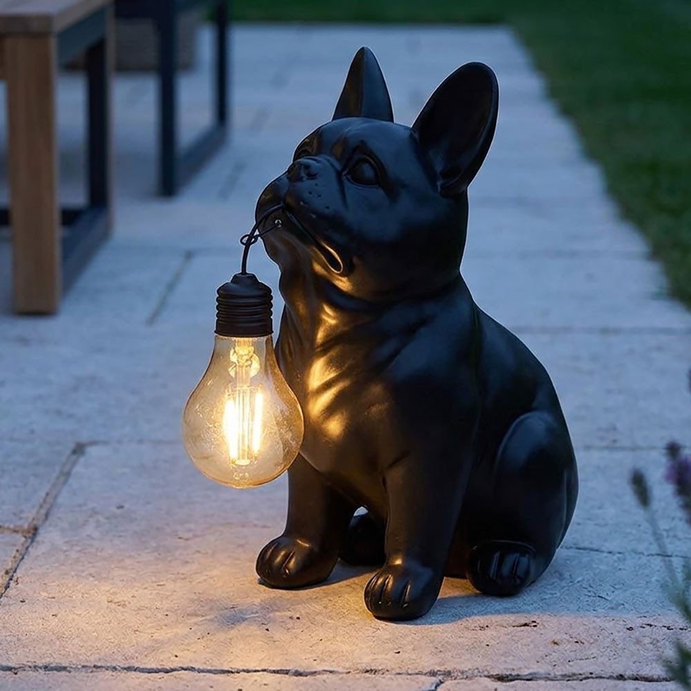 GLOBO LIGHTING LED Solarleuchte, LED-Leuchtmittel fest verbaut, Warmweiß, LED Solarleuchte Solarlampe Außenleuchte Schwarz Matt Hund H 23,5 cm