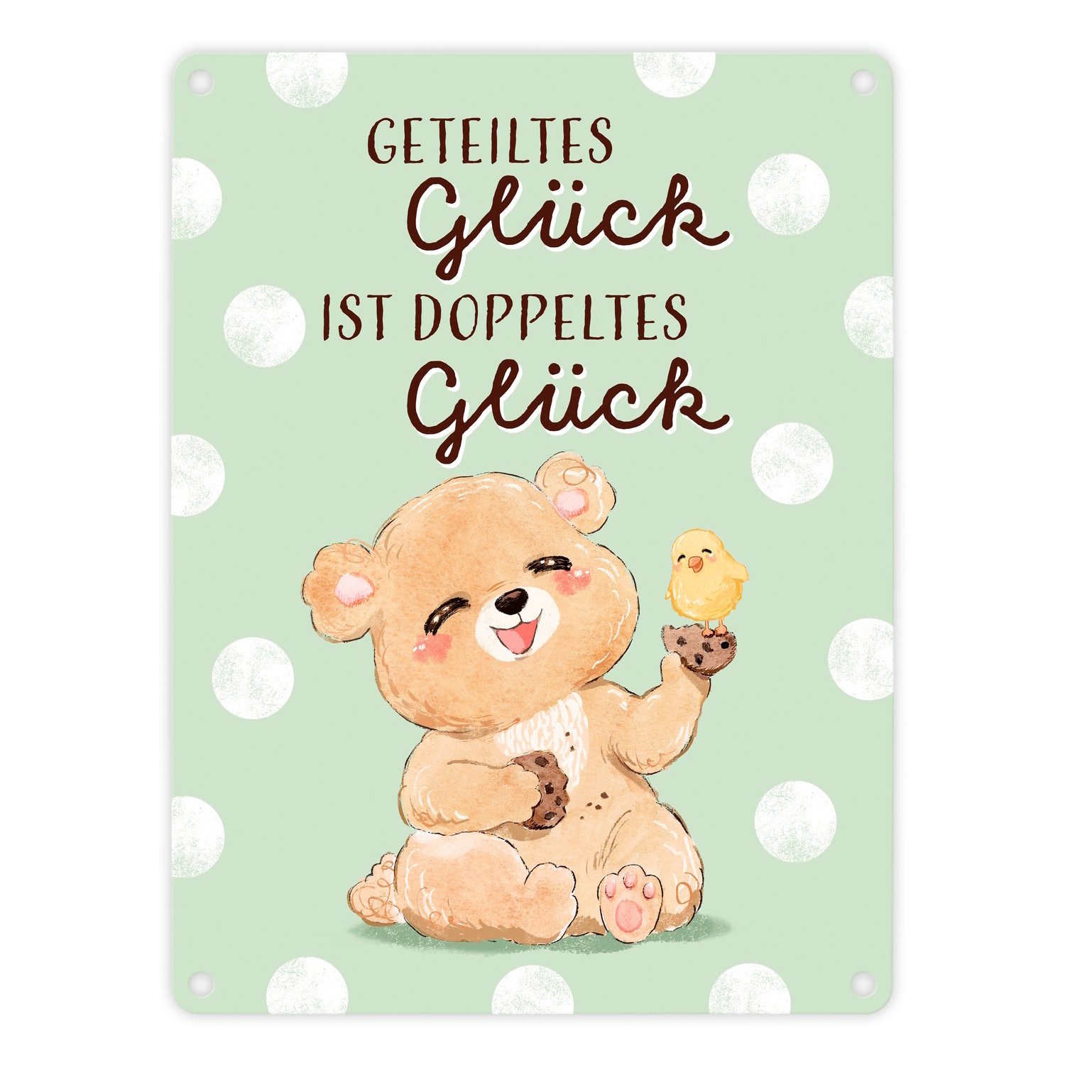 Metallschild Bär Metallschild in 15x20 cm mit Spruch Geteiltes Glück ist doppeltes