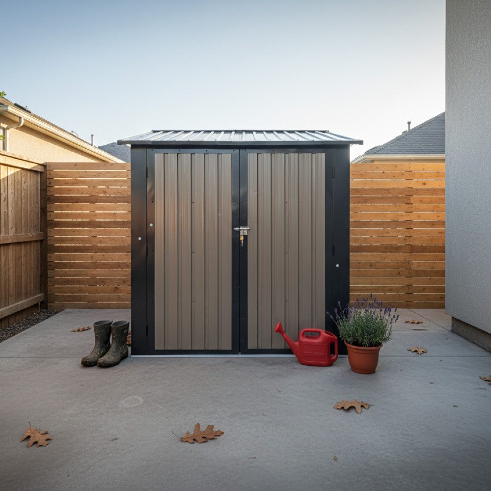 Rolipo Gerätehaus Verzinktes Stahl-Gartenhaus 170x254cm (4,33m), 2 Doppelfenster, abschließbare Doppeltüren, Blumenregal