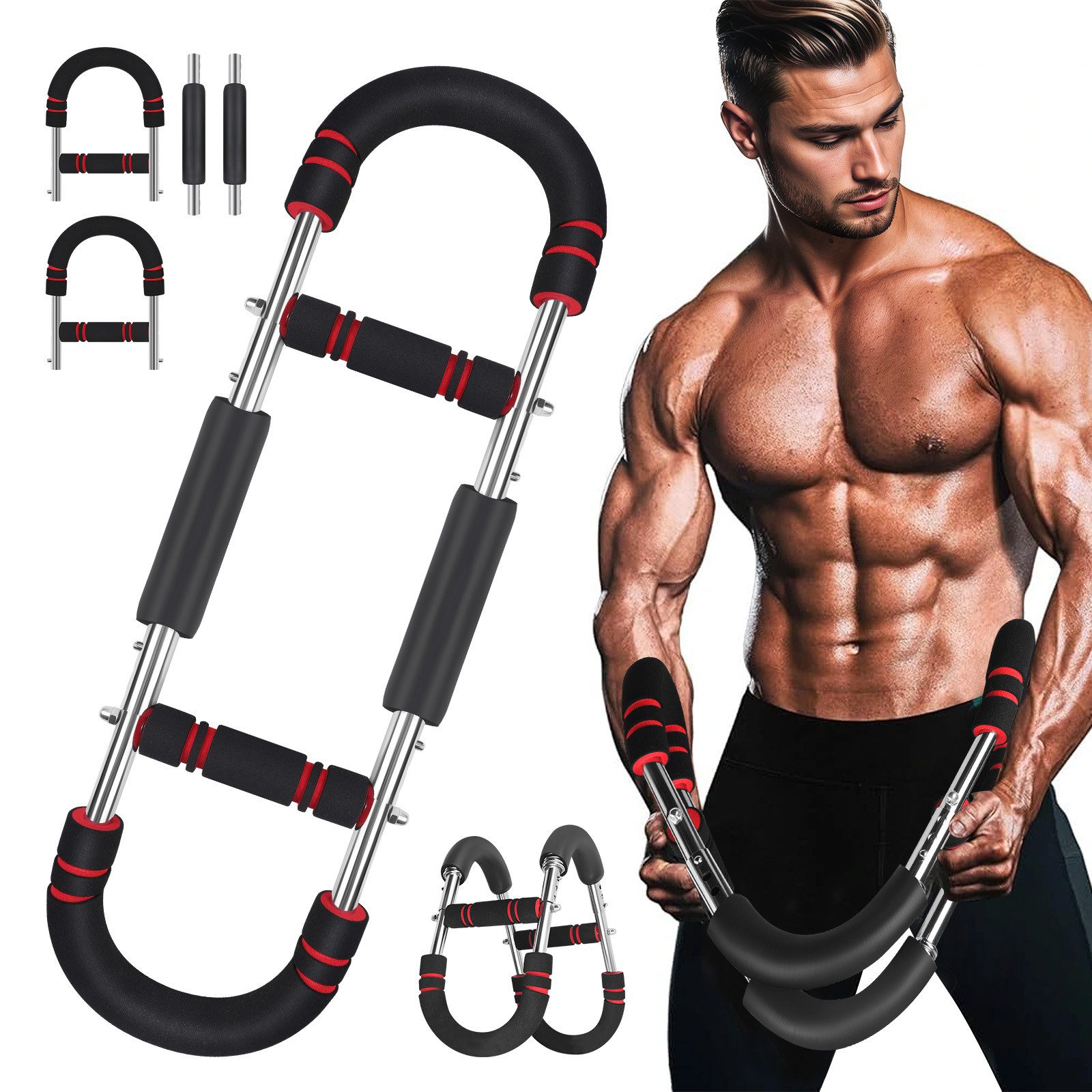 QUBEBU Handmuskeltrainer Twister Armtrainer – Verstellbares Brust Trainingsgerät (30-50 kg) (mit tragbarem & abnehmbarem Federwiderstand,Power Twister Stange, 1-St., Fitnessgeräte für Zuhause, Büro & Reise)