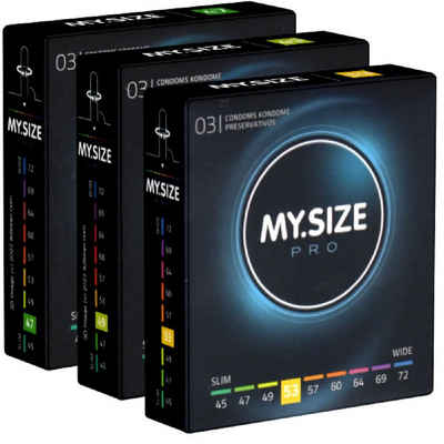 MY.SIZE Kondome PRO «Probierset S» (47mm, 49mm, 53mm) 3 Packungen mit je 3 Maßkondomen, insgesamt, 9 St., Kondome zum Anprobieren und Austesten, die neue Generation MY.SIZE Kondome