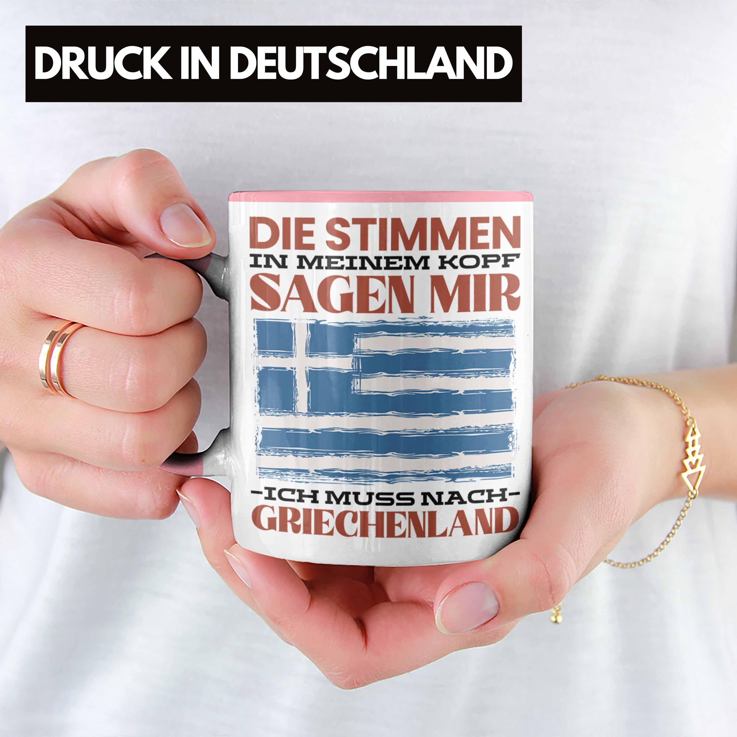 Trendation Tasse Griechenland Tasse Geschenkidee Rosa Urlaub Geschenk Heimat Spruch Grieche