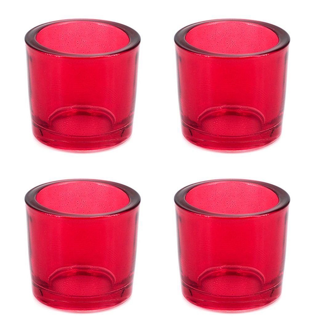 Creativery Teelichthalter, Teelichthalter Glas 6,5x6cm rot 4er Set | Teelichthalter