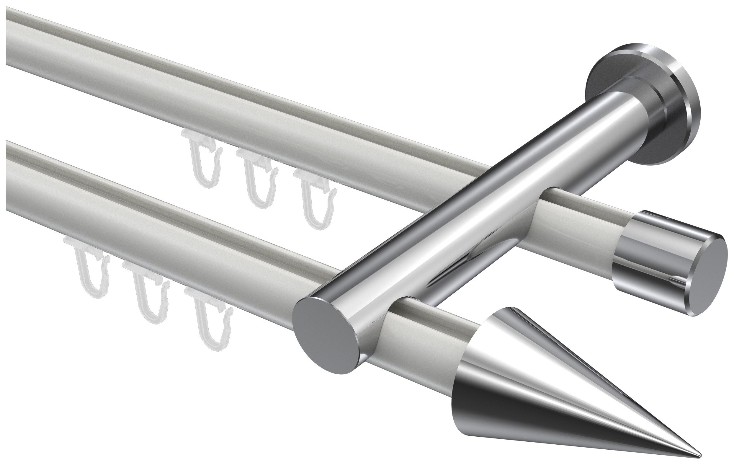INTERDECO Innenlaufschiene Platon Savio, Ø 20 mm, 2-läufig, Fixmaß, kürzbar, Wandmontage, Aluminium, Weiß / Chrom / Bicolor