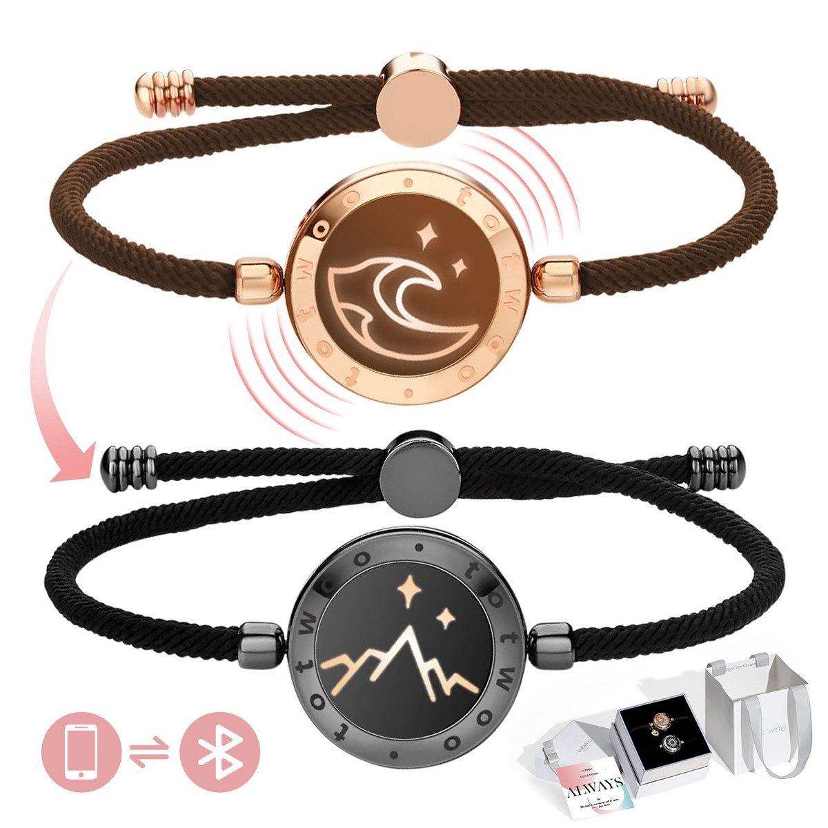 ZEUOPQ Bettelarmband Bettelarmband Intelligentes Sensorarmband Armband Paararmbänder (Berge und Meer Armband-„Ewige Treueschwüre, 2-tlg., Nachrichten,Fotos und Videos können auf dem Armband gespeichert werden), Liebes Geschenk Interaktives smart