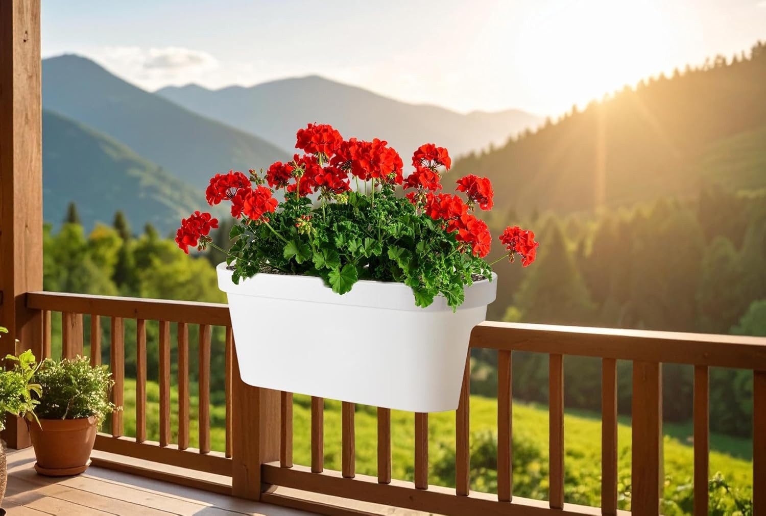 mucHome Balkonkasten für Geländer Breite 60cm Kunststoff Blumenkasten Blumentopf Pflanztopf