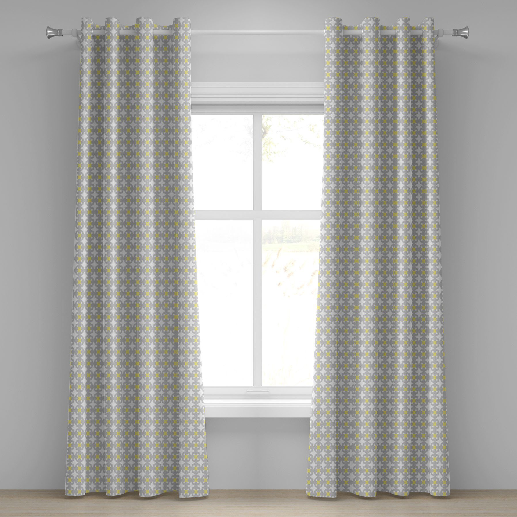 Gardine Dekorative 2-Panel-Fenstervorhänge für Schlafzimmer Wohnzimmer, Abakuhaus, Retro Star Shapes Dots