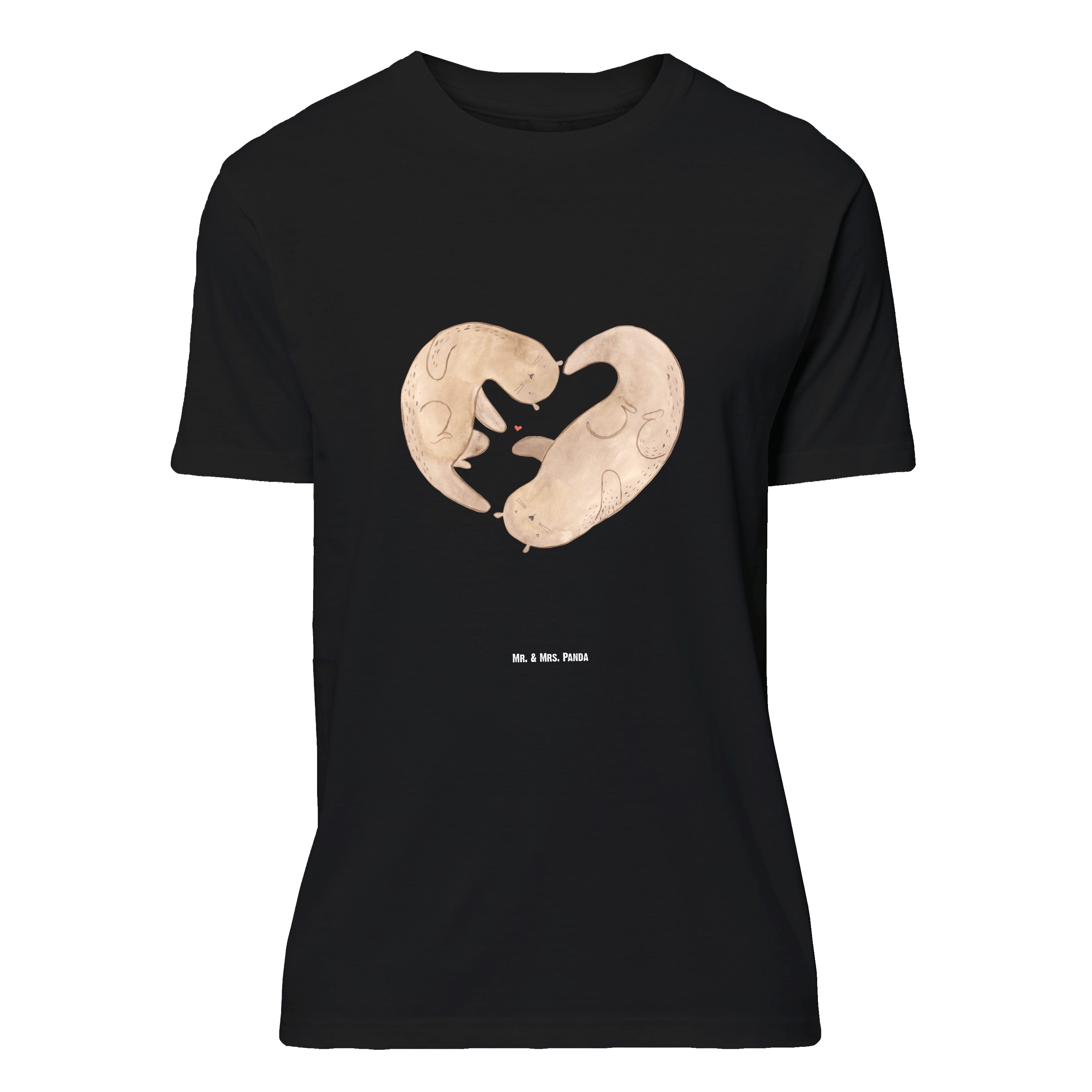 Mr. & Mrs. Panda T-Shirt Otter Herz, Размер XL T-Shirt, Schwarz, Frauen, Junggesellenabschied, (Packung, 1-tlg) Shirt Frauen T-Shirt