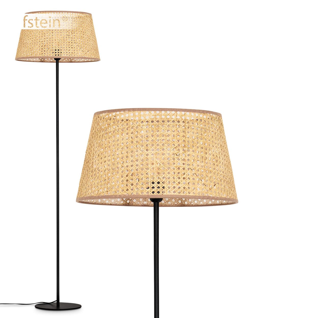 Stehlampe Stehlampe aus Metall/Rattan in Schwarz/Naturfarben/Beige