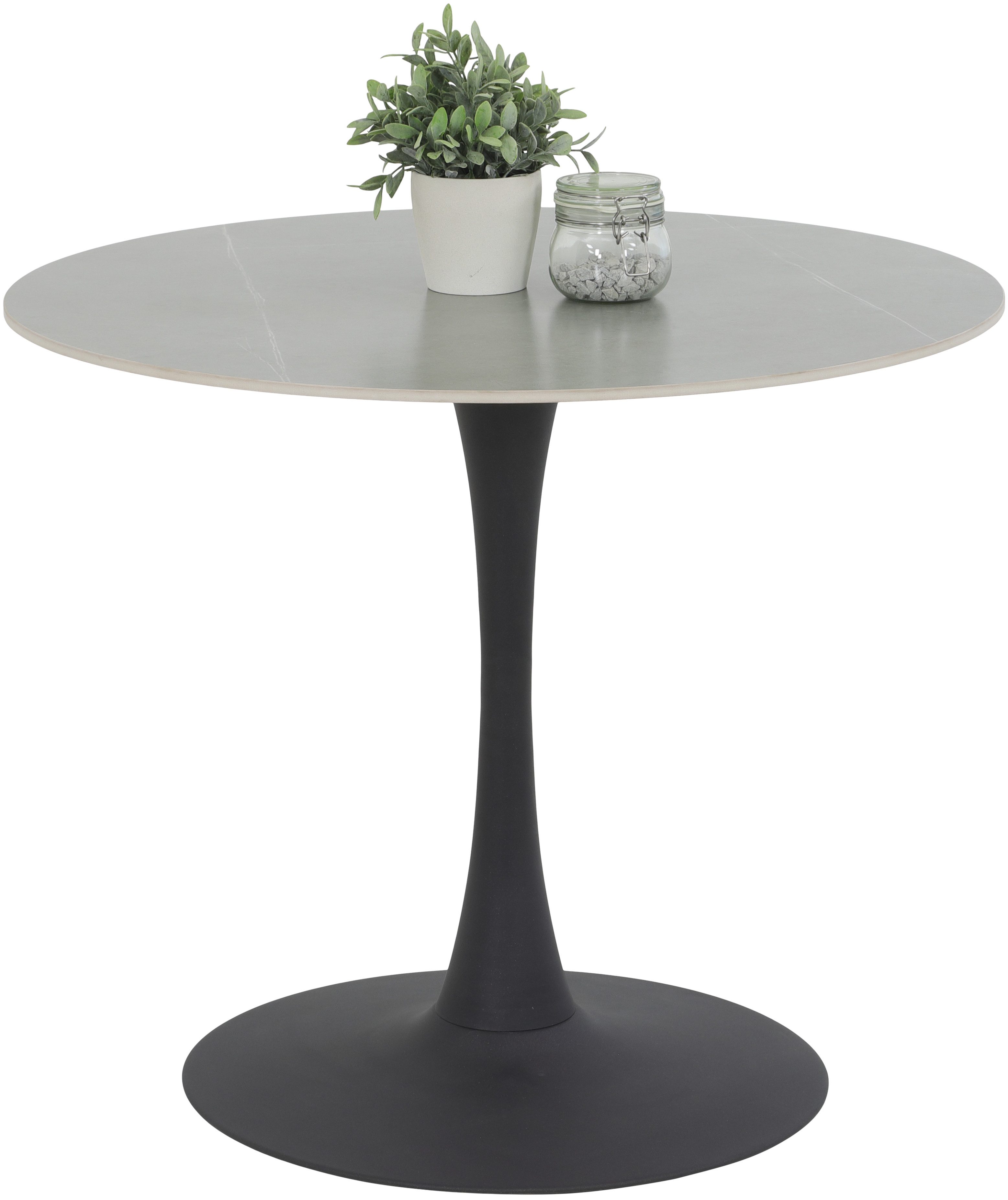 HELA Essgruppe MOSEL, (3-tlg), Tisch 90x75 cm, Platte rund, gesinterter Stein, Armlehnenstuhl