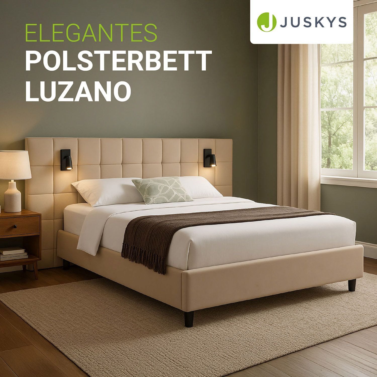 Juskys Polsterbett Luzano, 140x200 cm, mit LED, Matratze & Lattenrost, Samt günstig online kaufen
