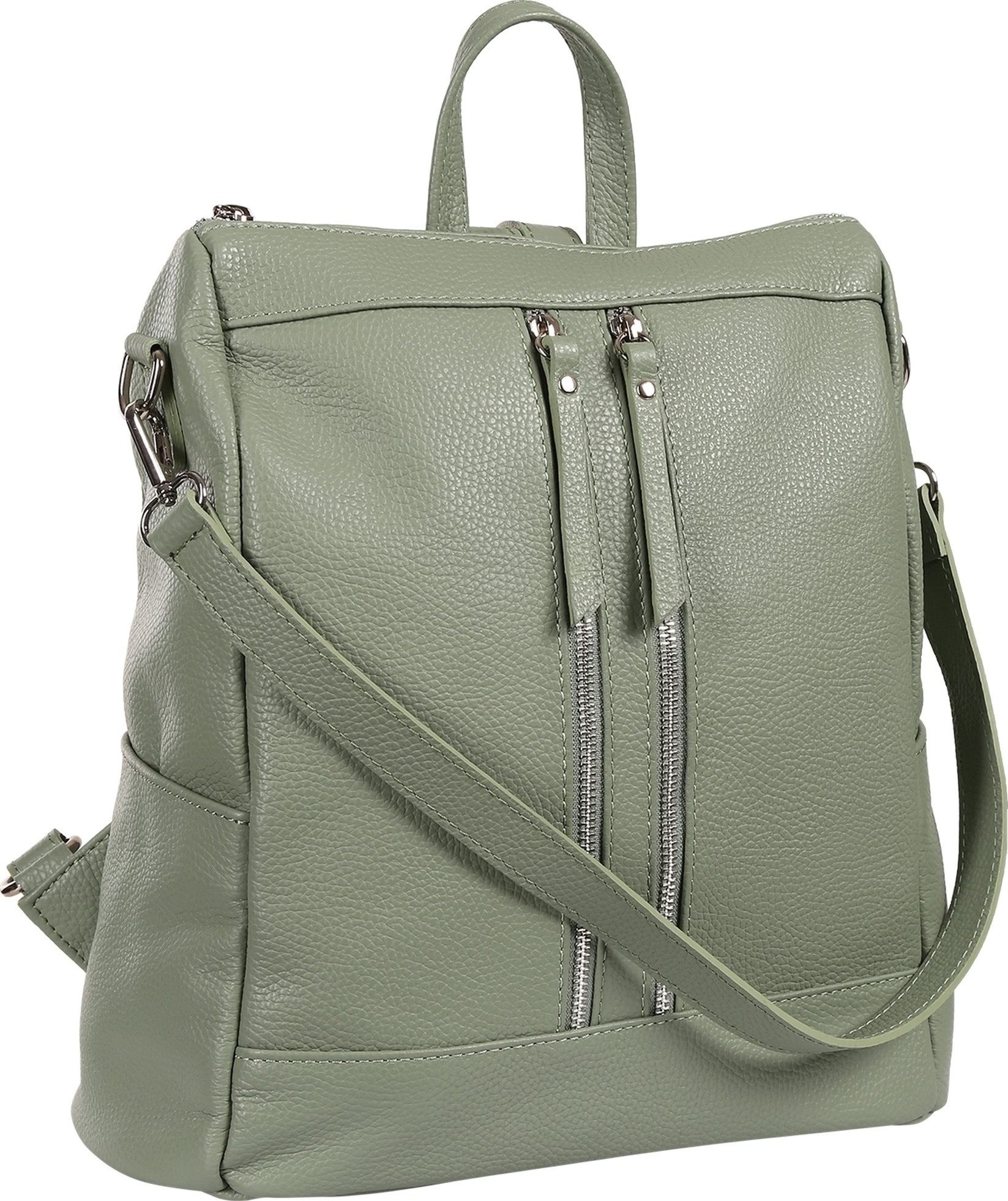 Toscanto Cityrucksack Toscanto Damen Cityrucksack Leder, Damen Leder Cityrucksack, hellgrün ca. 30cm