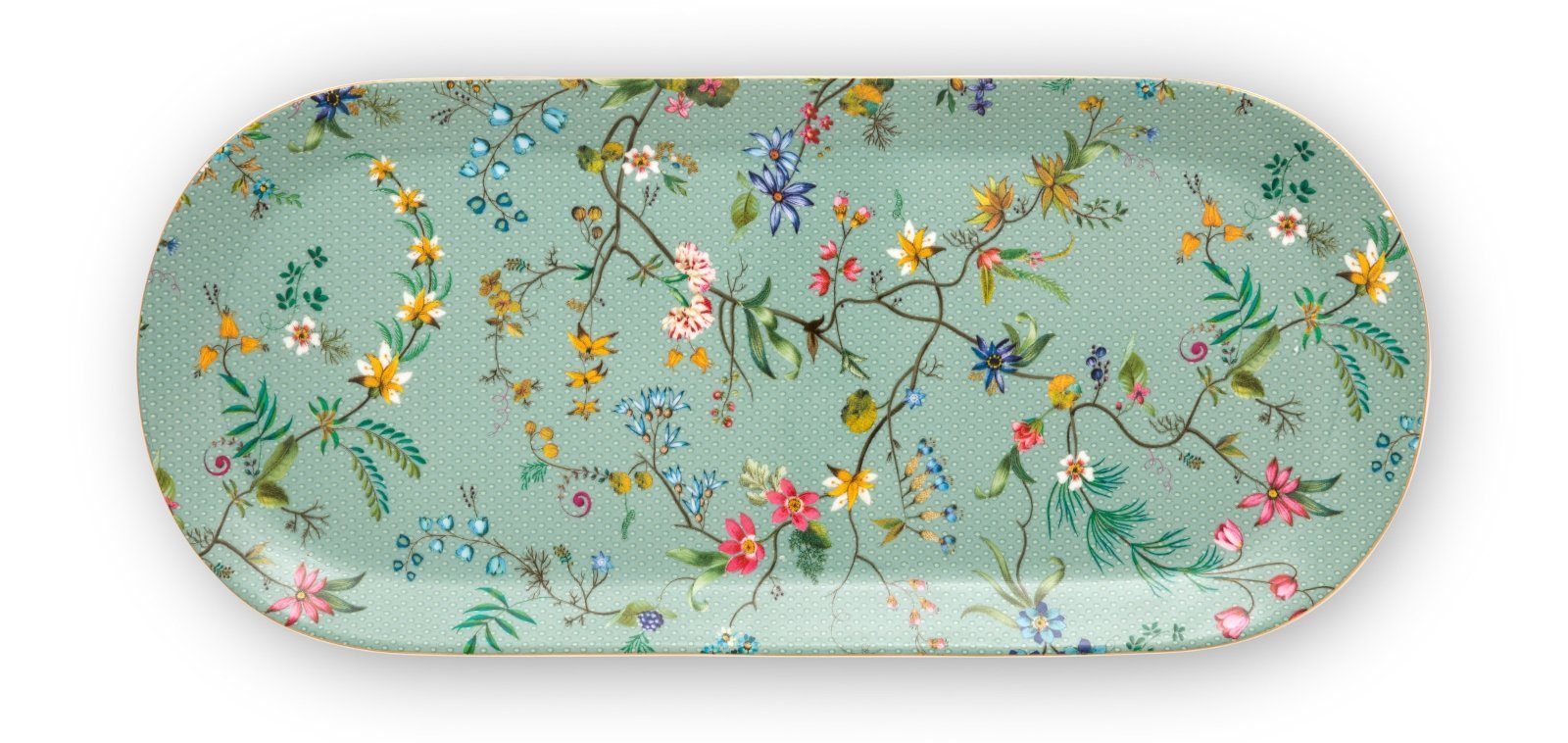 PiP Studio Servierplatte Jolie Flowers Blue Kuchenplatte rechteckig, Porcelain, (Platten), Cake Tray Rectangular Jolie Flowers Blue 33.3x15.5cm