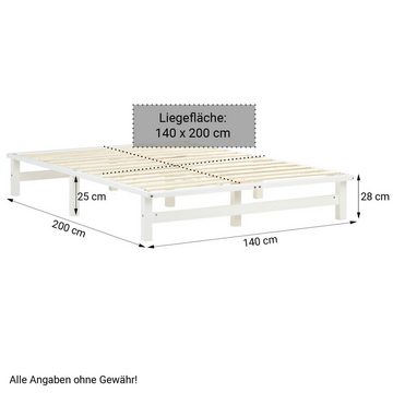 Homestyle4u Holzbett Doppelbett 140x200 inkl. Lattenrost und 2xBettkasten Bett Palettenbett (Komplettset)