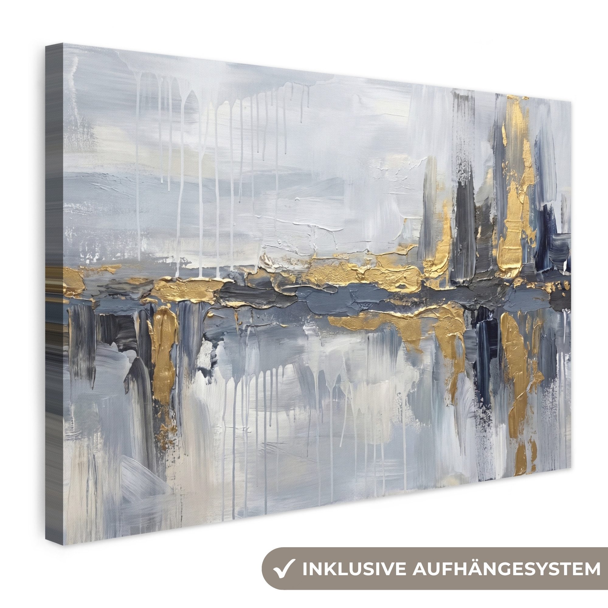 OneMillionCanvasses® Leinwandbild Abstrakt - Textur - Gold - Grau - Modern, Fotodruck (1 St), Leinwand Bilder Klein, Wand Dekoration Aesthetic 30x20 cm