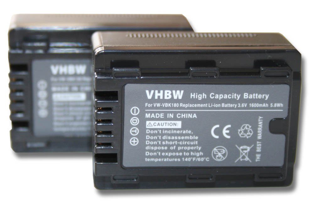 vhbw passend für Panasonic HDC-SD66EG-K, HDC-SD80, HDC-SD80EG-K, HDC-SD90 Kamera-Akku 1600 mAh