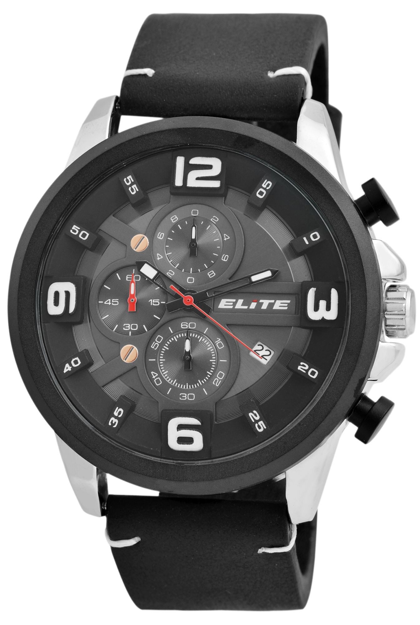 Elite Quarzuhr EL0002 mit Lederimitationsband, 3ATM, Chronograph, Herrenuhr Lederimitat