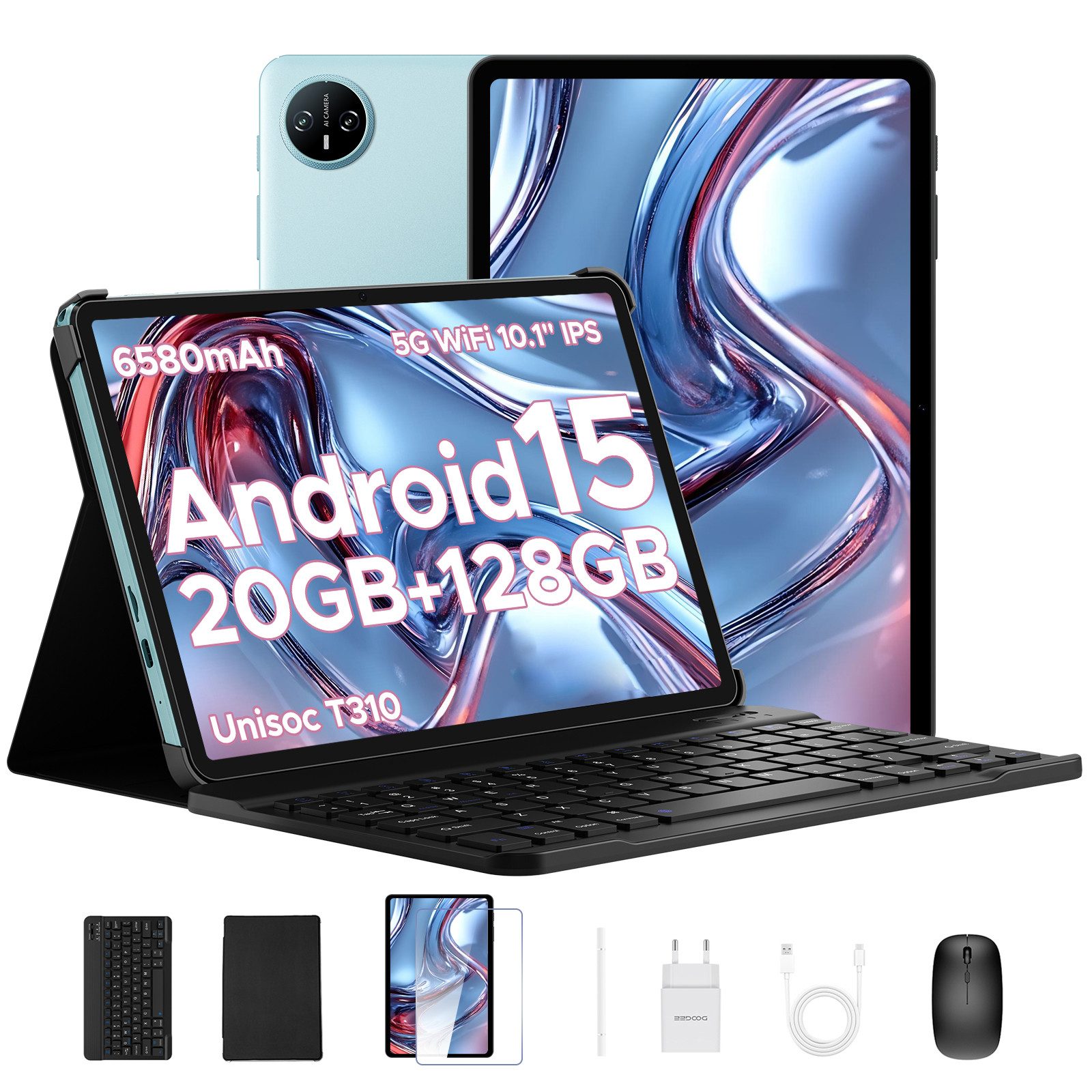 DOOGEE TAB A9 PRO Android 15 10.1 Zoll Tablet 4GB+128GB/2TB TF Gaming Tablet (10,1", Android 15, Set mit Tastatur, Maus, Stift Tablet, 5G WiFi/GMS/Face ID/BT 5.0)