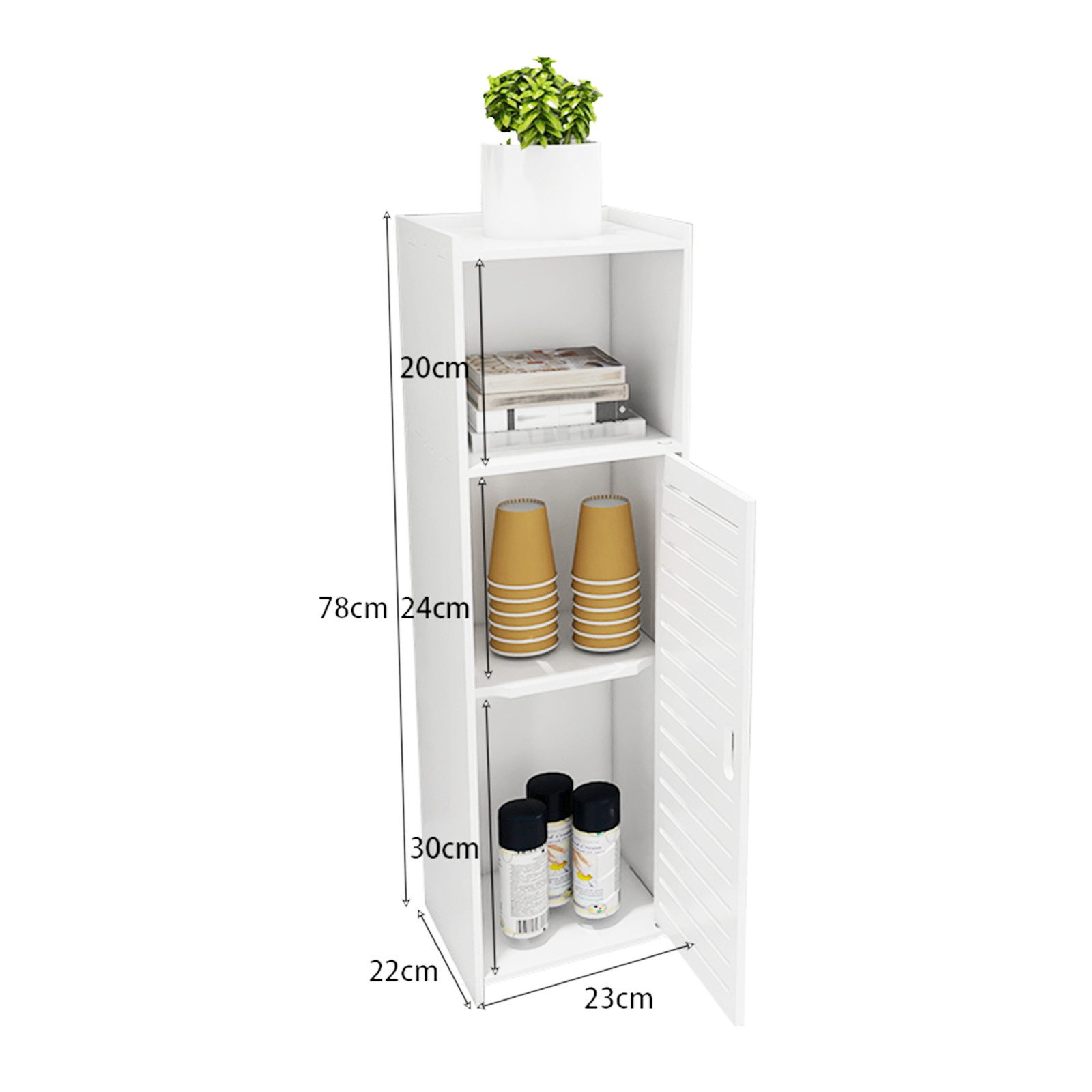 JEOBEST Badkommode Badzimmerschrank Schmal, Toilettenschrank, Badschrank, Badregal, Platzsparendes Badmöbel, Weiß 78x23x22cm – Bild 5 von 5